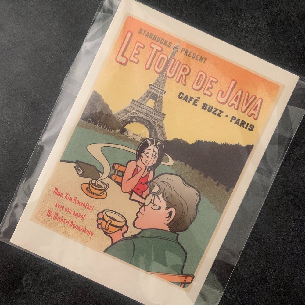 Vintage Starbucks Art 1999 Garry Trudeau Tour de Java Card Blank New Doonesbury